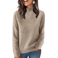 thumbnail image 1 of Women's Turtleneck Mock Neck Sweater Long Sleeves Casual Dressy Knit Pullover Tops Fall Winter Trendy Camel 2XL, 1 of 7