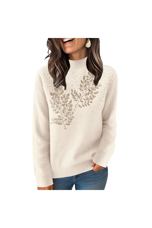 Women's Turtleneck Mock Neck Sweater Long Sleeves Casual Dressy Knit Pullover Tops Fall Winter Trendy White L
