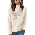 thumbnail image 1 of Women's Turtleneck Mock Neck Sweater Long Sleeves Casual Dressy Knit Pullover Tops Fall Winter Trendy White M, 1 of 6