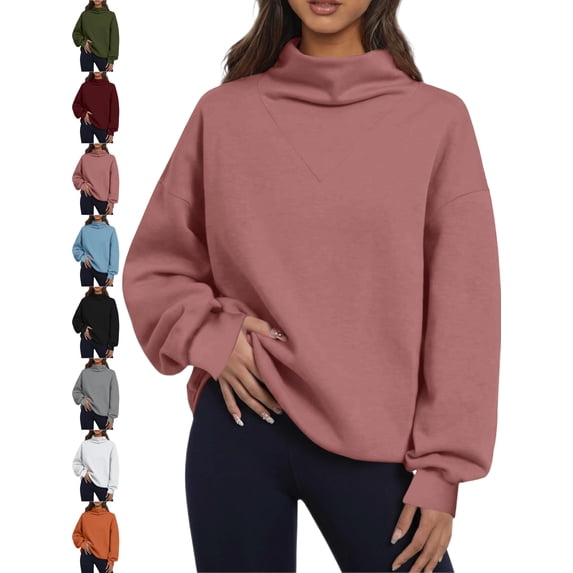 Women's Turtleneck Oversized Pullover Sweatshirt Long Sleeve Loose Basic Casual Fall Everyday Top