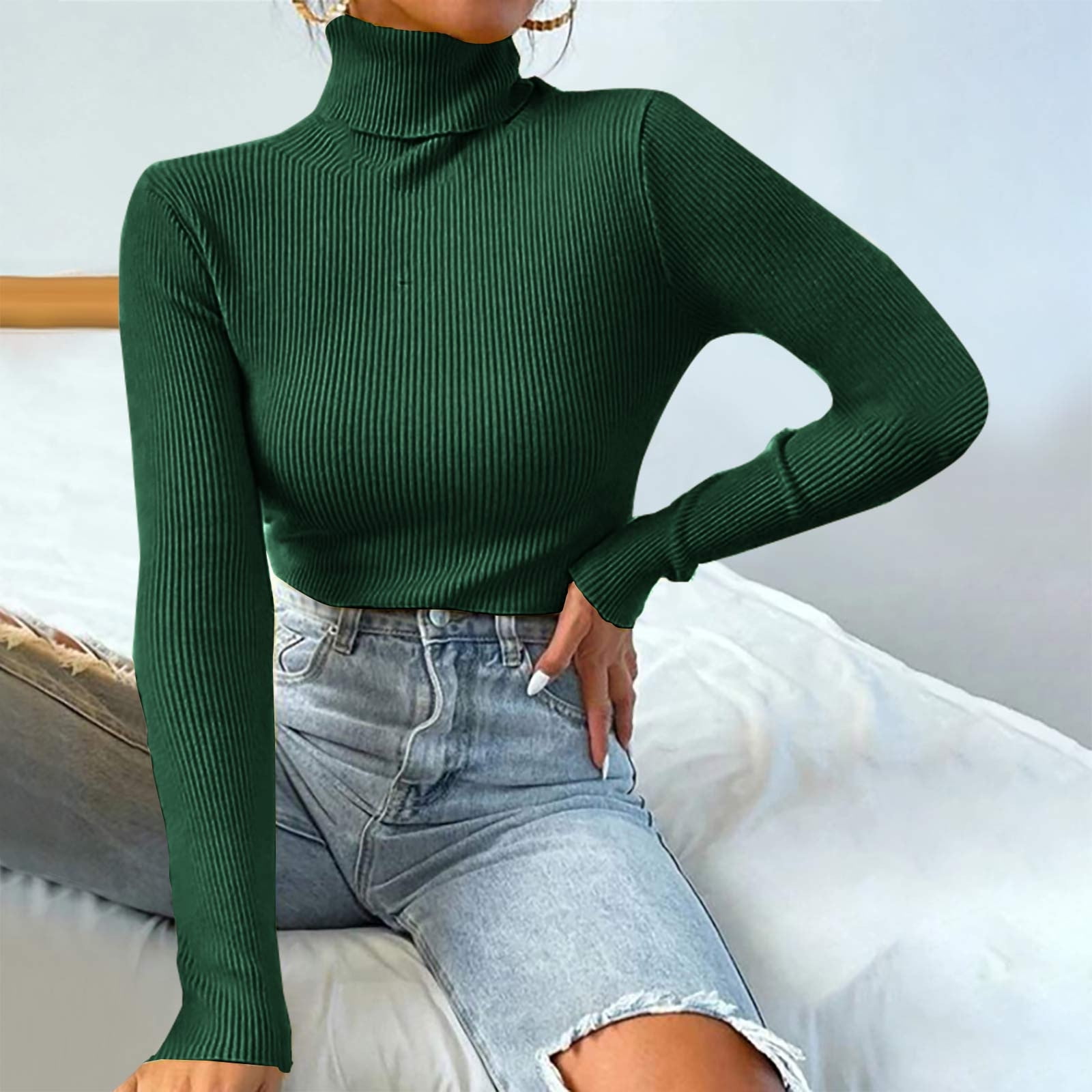 トップス WIRROW turtle neck knit pullover Women's Fall Sweaters Tops Turtleneck Drop Shoulder Ribbed