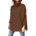 thumbnail image 1 of Women's Turtleneck Oversized Sweaters Long Batwing Sleeve Spilt Hem Tunic Pullover Knit Tops, 1 of 14