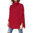 thumbnail image 1 of Women's Turtleneck Oversized Sweaters Long Batwing Sleeve Spilt Hem Tunic Pullover Knit Tops, 1 of 13
