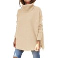 thumbnail image 1 of Women's Turtleneck Oversized Sweaters Long Batwing Sleeve Spilt Hem Tunic Pullover Knit Tops, 1 of 13