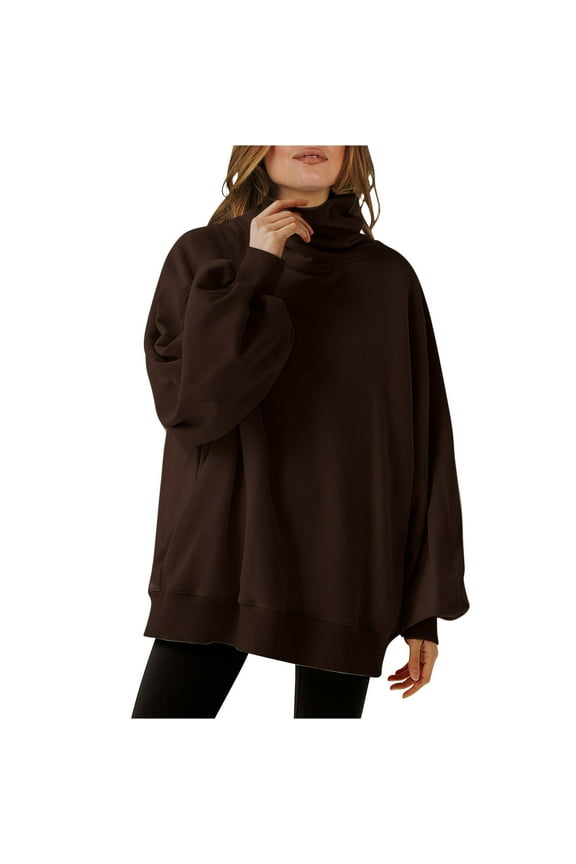 Women's Turtleneck Oversized Sweatshirts 2024 Long Sleeve Cowl Neck Casual Loose Fit Pullover Fall Trendy Tunic Top