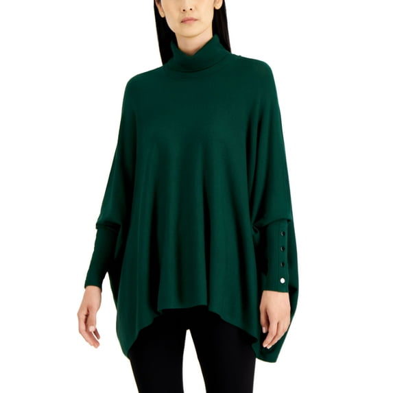Women's Turtleneck Poncho Sweater Cedar Balsam S