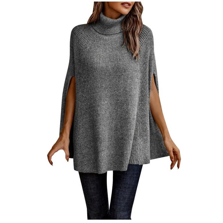 Cowl Neck Striped Tassel Cape Sweaters Cowl Neck Striped Tassel Cape Sweaters
