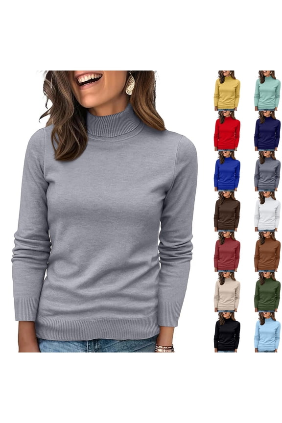 Women's Turtleneck Pullover Fall Winter Fashion Long Sleeve Pullover Top Slim Fit Stretch Knit Casual Soft Cozy Style Black XL