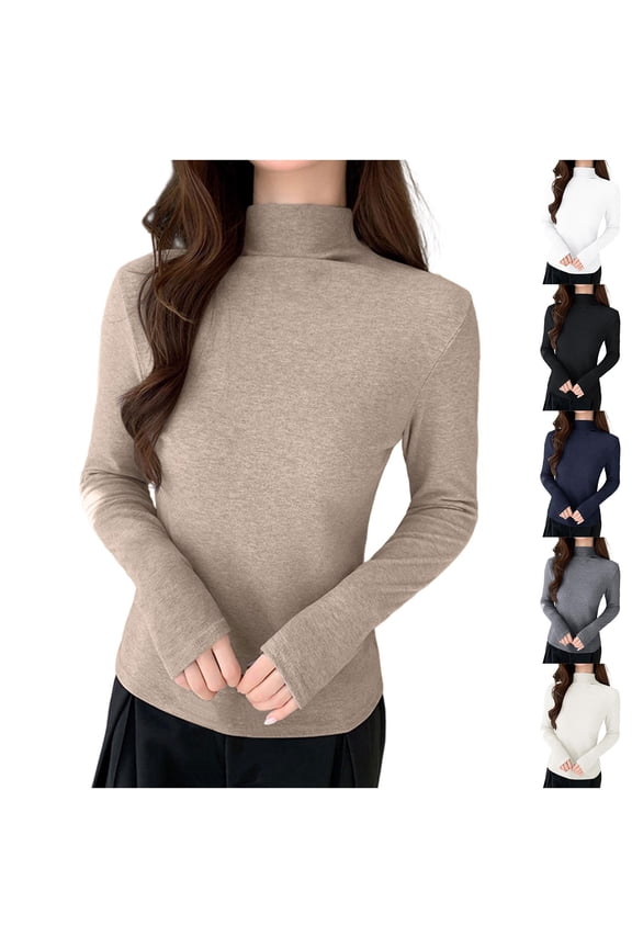 Women's Turtleneck Pullover Sweater Top Long Sleeve Solid Color Loose Fit Casual Daily Wear Work Office Travel Fashion Essential Gift for Women | CSEONE,Beige L