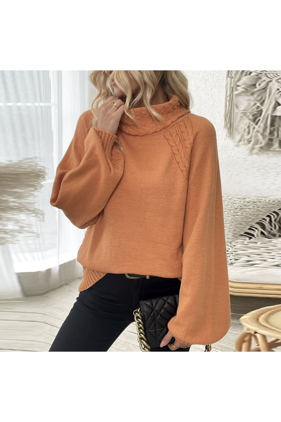 Women's Turtleneck Pullover Sweater Top Long Sleeve Solid Color Loose Fit Warm Casual Daily Wear Office Work Travel Fashion Essential Gift for Women | CSEONE,Orange L