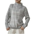 thumbnail image 1 of Women's Turtleneck Pulover Sweater Long Sleeve Plaid Chunky Knit Pullover Loose Jumper Tops, 1 of 6