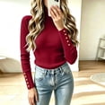thumbnail image 1 of Women's Turtleneck Ribbed Knit Sweater Long Sleeve Slim Fit Pullover Tops with Cuff Buttons, S, 1 of 5
