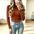 thumbnail image 1 of Women's Turtleneck Ribbed Knit Sweater Long Sleeve Slim Fit Pullover Tops with Cuff Buttons, XL, 1 of 5