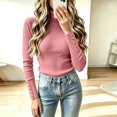 thumbnail image 1 of Women's Turtleneck Ribbed Knit Sweater Long Sleeve Slim Fit Pullover Tops with Cuff Buttons, XL, 1 of 5