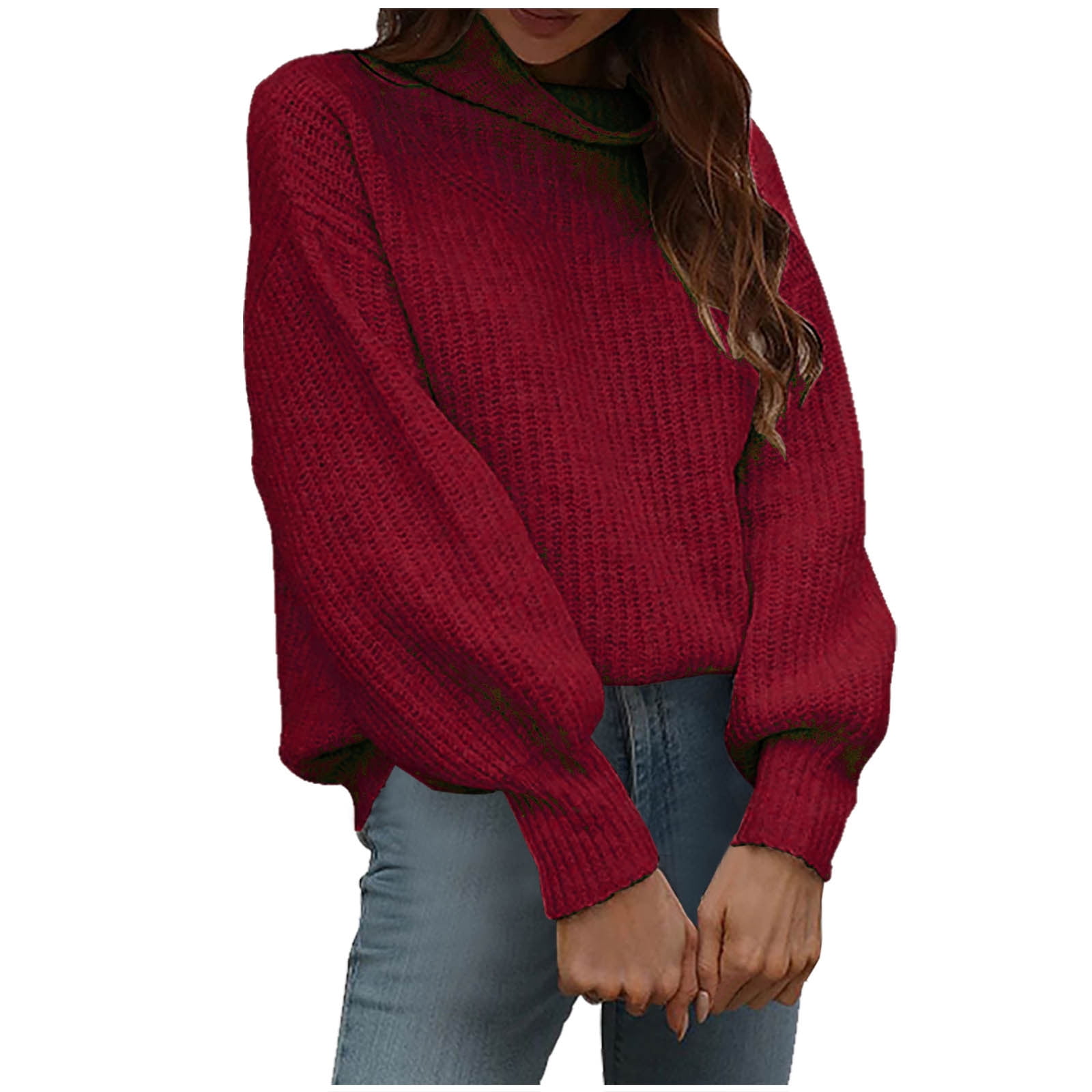 Women's Turtleneck Ribbed Knit Sweater Long Sleeve Solid Fall Winter ...