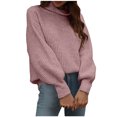 thumbnail image 1 of Women's Turtleneck Ribbed Knit Sweater Long Sleeve Solid Fall Winter Sweaters Casual Soft Pullover Jumper Tops, 1 of 5
