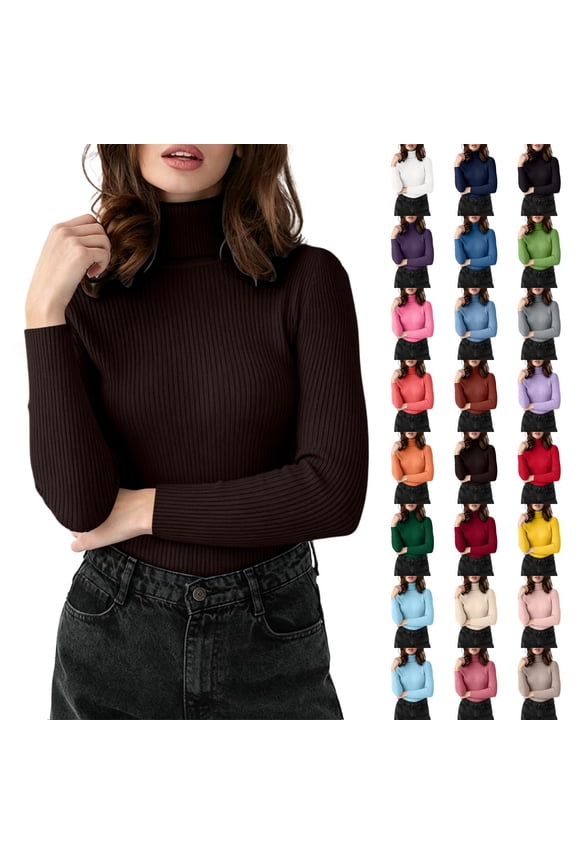 Women's Turtleneck Ribbed Slim Fit Long Sleeve Solid Knit Sweater Top,Free Size,Women's Plus Size