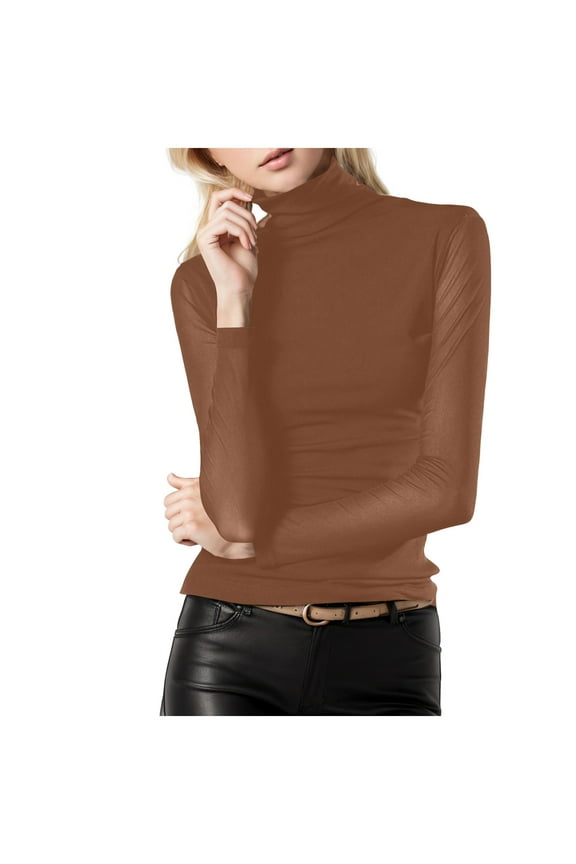Women's Turtleneck Sheer Mesh Top Stretch Layering Blouse Long Sleeve Bodycon Shirt