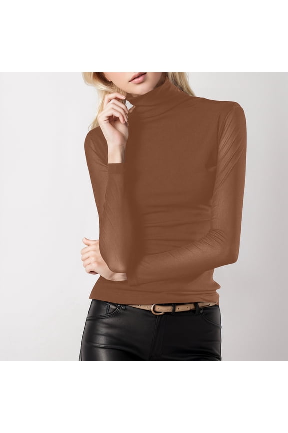 Women's Turtleneck Sheer Mesh Top Stretch Layering Blouse Long Sleeve Bodycon Shirt