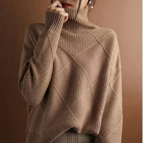 Women's Turtleneck Sweater 2025 Autumn Spliced ​ ​   Thickened Woven Pullover Loose Long Sleeve Sweater Top Fashion Winter Clothes