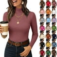 thumbnail image 1 of Women's Turtleneck Sweater 2025 Long Sleeve Shirts Fall Trendy Tops Slim Fitted Ribbed Knit Basic Casual Sweater Blue XL, 1 of 6
