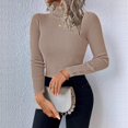 thumbnail image 1 of Women's Turtleneck Sweater 2025 Long Sleeve Shirts Fall Trendy Tops Slim Fitted Ribbed Knit Basic Casual Sweater Khaki S, 1 of 6