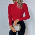 thumbnail image 1 of Women's Turtleneck Sweater 2025 Long Sleeve Shirts Fall Trendy Tops Slim Fitted Ribbed Knit Basic Casual Sweater Red M, 1 of 6
