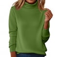 thumbnail image 1 of Women's Turtleneck Sweater Fall Winter Chunky Knitted Pullover Trendy Basic Top Green M, 1 of 5