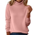 thumbnail image 1 of Women's Turtleneck Sweater Fall Winter Chunky Knitted Pullover Trendy Basic Top Pink 2XL, 1 of 5