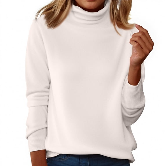 Women's Turtleneck Sweater Fall Winter Chunky Knitted Pullover Trendy Basic Top White M