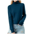 thumbnail image 1 of Women's Turtleneck Sweater Chunky Knit High Low Hem Long Sleeve Pullover (Navy, S), 1 of 3