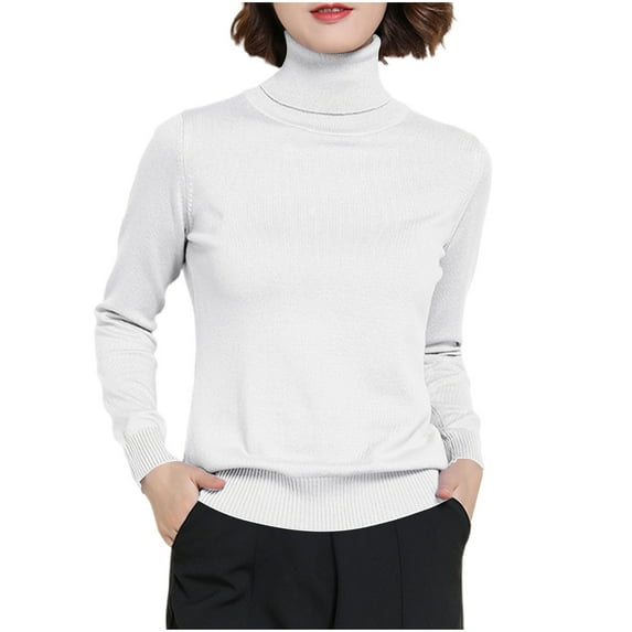 Women's Turtleneck Sweater Classic-Fitting Lightweight Long Sleeve Turtleneck Soft Knit Pullover Tops White XL