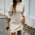 thumbnail image 1 of Women's Turtleneck Sweater Dress with Pearls Fall Winter Casual Long Sleeve Pullover Knit Midi Dress, 1 of 2