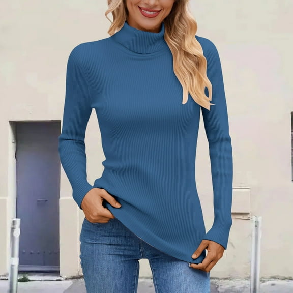 Women's Turtleneck Sweater Fall Winter Chunky Knit Sweaters (Navy ONE SIZE)