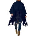 thumbnail image 1 of Women's Turtleneck Sweater Fringe Shawl Tassel Hem Long Sleeve Oversized Pullover Jacket Tops Hooded Cape Cloak Coats, 1 of 7