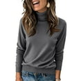 thumbnail image 1 of Women's Turtleneck Sweater Long Sleeve Casual Fall Winter Knit Pullover Sweater Top Dark Gray M, 1 of 3