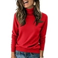 thumbnail image 1 of Women's Turtleneck Sweater Long Sleeve Casual Fall Winter Knit Pullover Sweater Top Red S, 1 of 3
