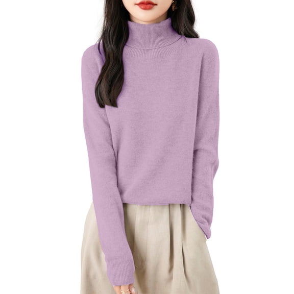Women's Turtleneck Sweater Long Sleeve Casual Knit Pullover Fall Winter Top 2025 Light Purple L