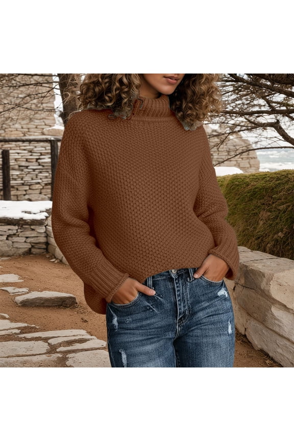 Women's Turtleneck Sweater Long Sleeve Knit Pullover Fall Jumper Top (Coffee XXXXXXS)