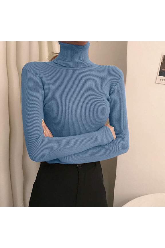 Women's Turtleneck Sweater Long Sleeve Ribbed Fitted High Neck Basic Layering Pullover Tops (BU2 One Size)