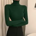 thumbnail image 1 of Women's Turtleneck Sweater Long Sleeve Ribbed Fitted High Neck Basic Layering Pullover Tops (Green One Size), 1 of 3