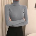 thumbnail image 1 of Women's Turtleneck Sweater Long Sleeve Ribbed Fitted High Neck Basic Layering Pullover Tops (Grey One Size), 1 of 3