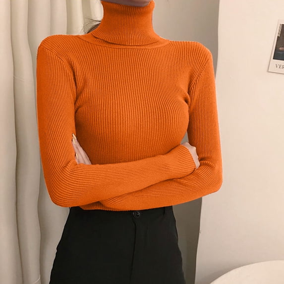 Women's Turtleneck Sweater Long Sleeve Ribbed Fitted High Neck Basic Layering Pullover Tops (RD4 One Size)
