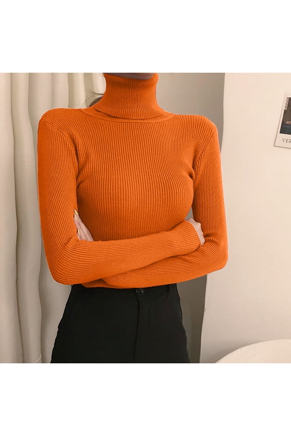 Women's Turtleneck Sweater Long Sleeve Ribbed Fitted High Neck Basic Layering Pullover Tops (RD4 One Size)