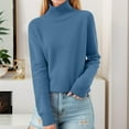 thumbnail image 1 of Women's Turtleneck Sweater Long Sleeve Shirts Fall Trendy Tops Slim Fitted Ribbed Knit Basic Casual Sweater Blue S, 1 of 4