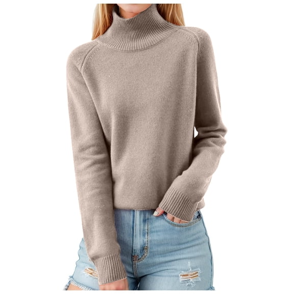 Women's Turtleneck Sweater Long Sleeve Shirts Fall Trendy Tops Slim Fitted Ribbed Knit Basic Casual Sweater Camel L