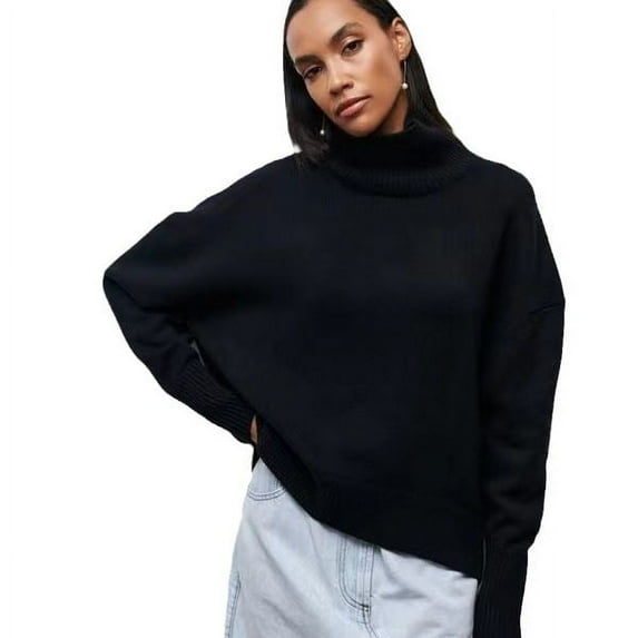 Women's Turtleneck Sweater Loose Fashion Striped Turtleneck Casual Autumn and Winter Sweater Commuting