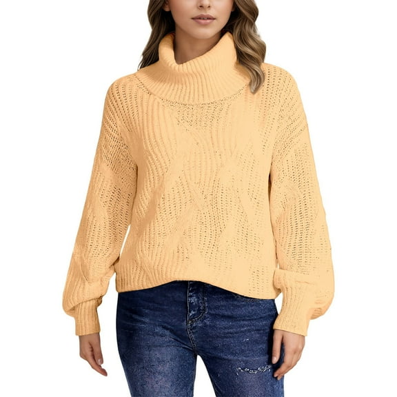 Women's Turtleneck Sweater â Oversized Knit Pullover with Long Sleeves, Loose Fit Striped Casual Top for Everyday Comfort
