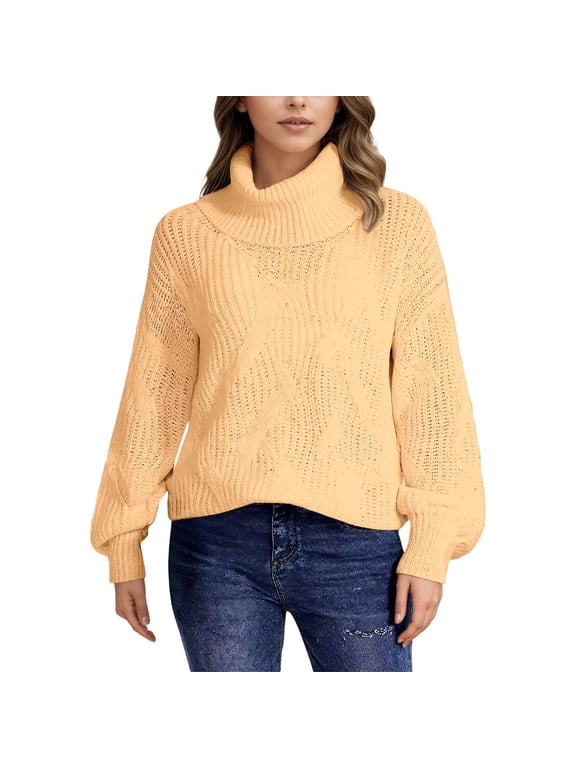 Women's Turtleneck Sweater â Oversized Knit Pullover with Long Sleeves, Loose Fit Striped Casual Top for Everyday Comfort