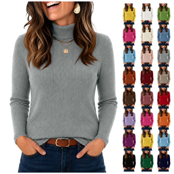 Women's Turtleneck Sweater Ribbed Knit Long Sleeve Pullover Top Soft Stretch Feel, Casual Daily Wear & Office Work Outfits